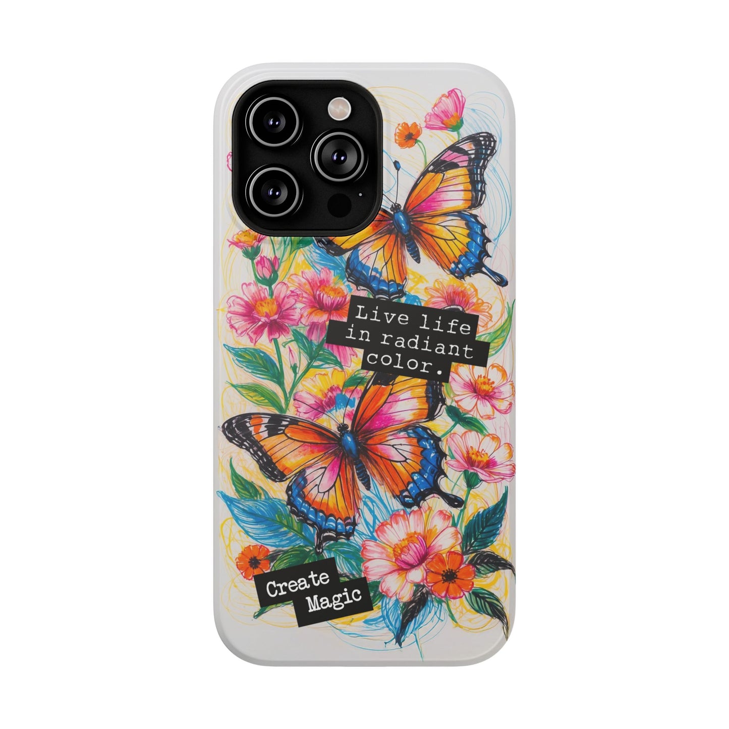 iPhone Cases - Colorful Butterfly and Flower Sketch - Impact-Resistant Cases