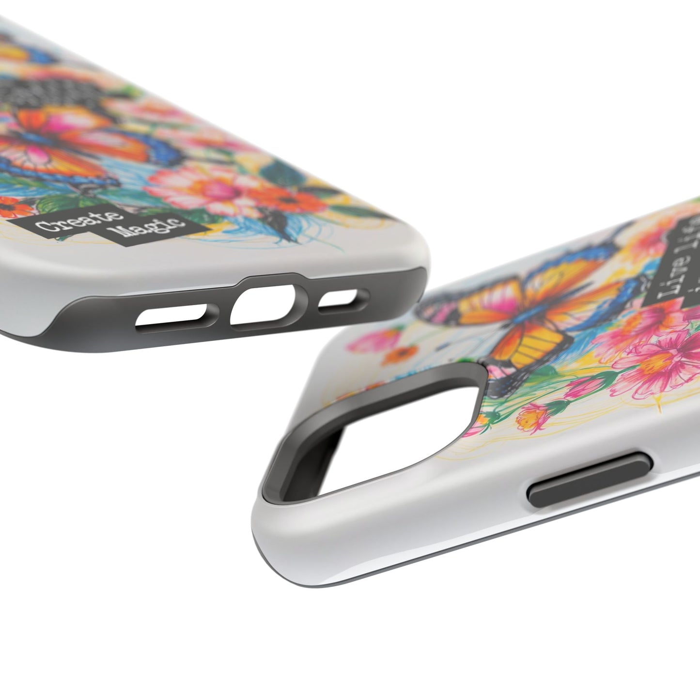 iPhone Cases - Colorful Butterfly and Flower Sketch - Impact-Resistant Cases