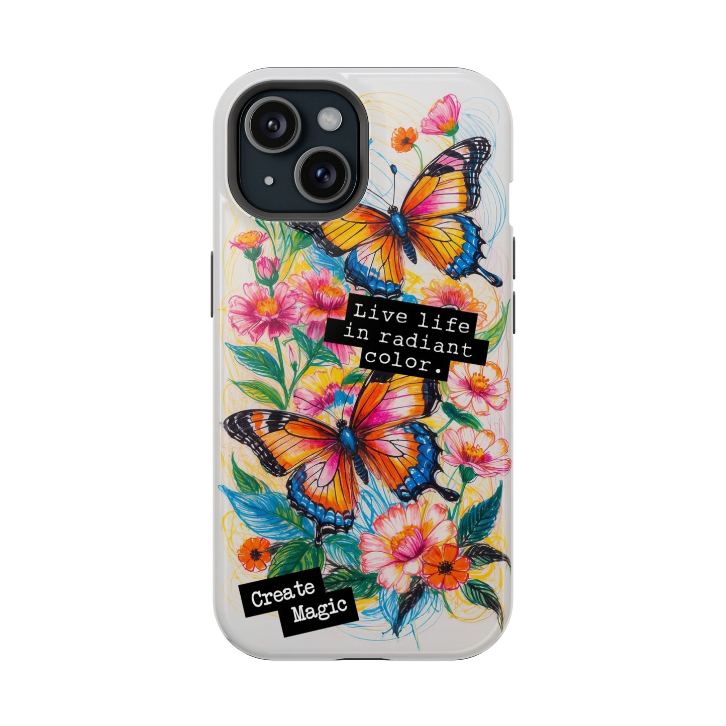 iPhone Cases - Colorful Butterfly and Flower Sketch - Impact-Resistant Cases