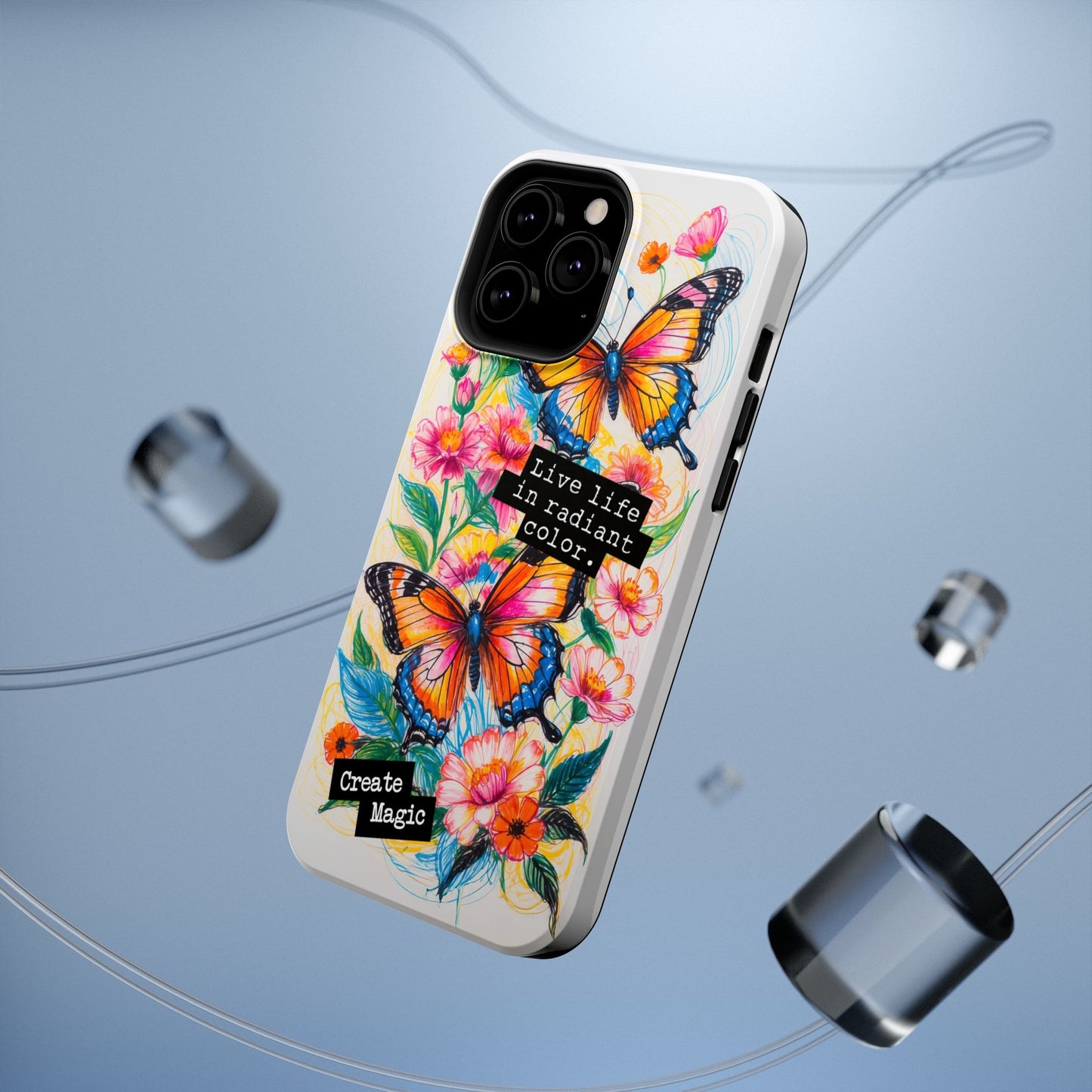 iPhone Cases - Colorful Butterfly and Flower Sketch - Impact-Resistant Cases