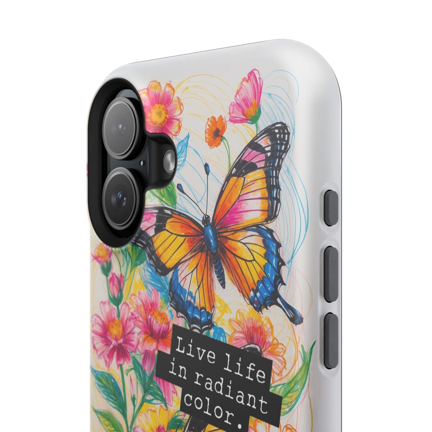 iPhone Cases - Colorful Butterfly and Flower Sketch - Impact-Resistant Cases