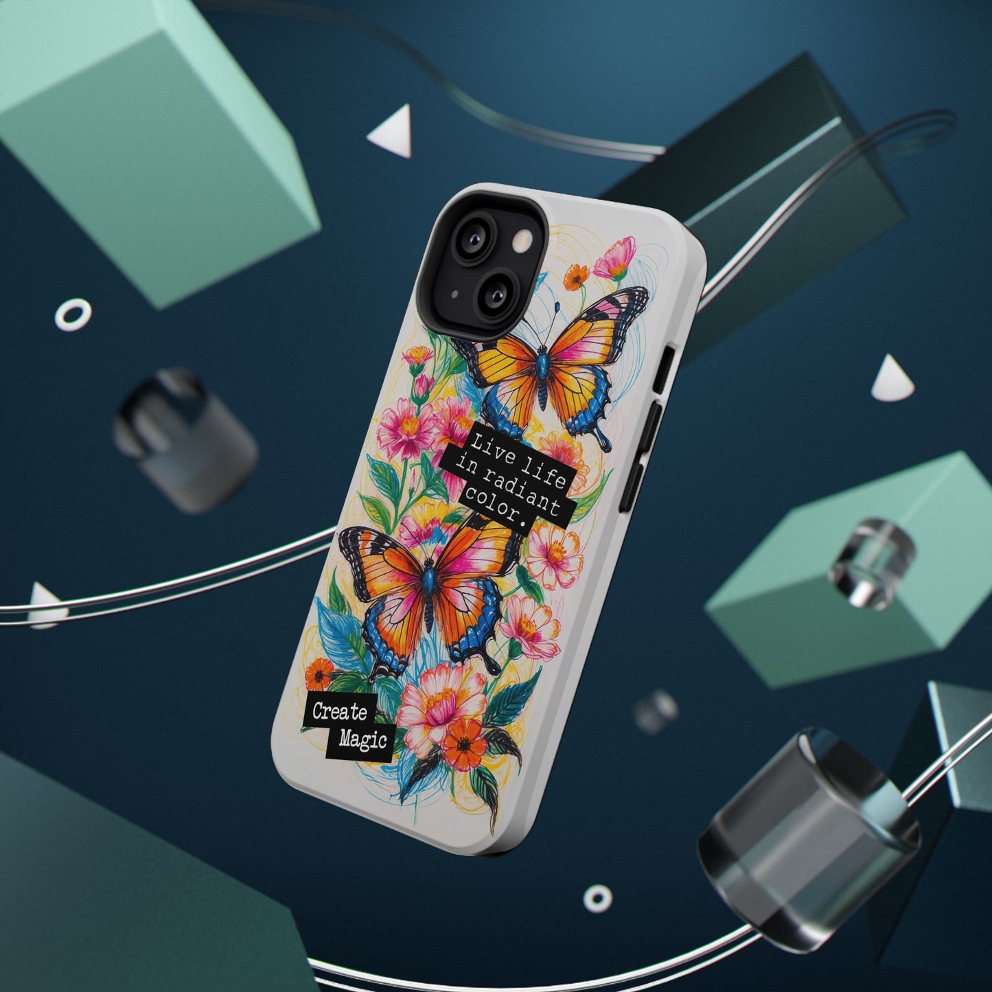 iPhone Cases - Colorful Butterfly and Flower Sketch - Impact-Resistant Cases