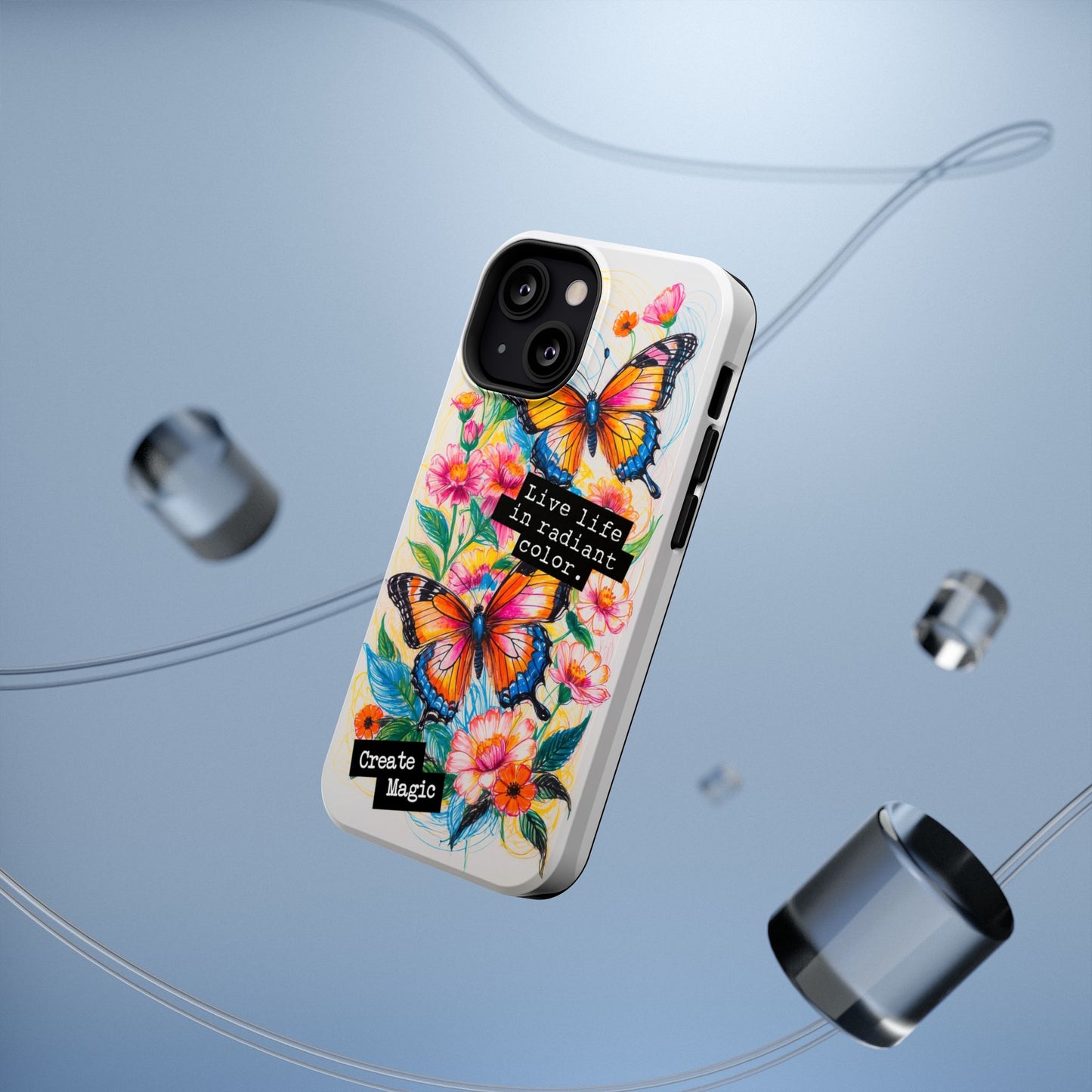 iPhone Cases - Colorful Butterfly and Flower Sketch - Impact-Resistant Cases