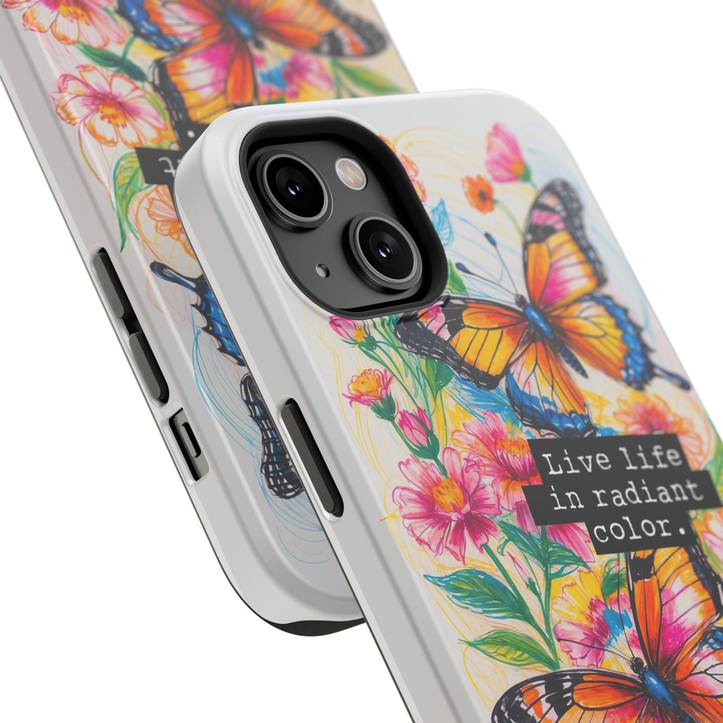 iPhone Cases - Colorful Butterfly and Flower Sketch - Impact-Resistant Cases
