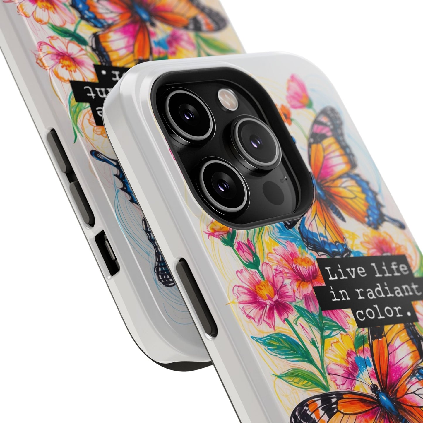 iPhone Cases - Colorful Butterfly and Flower Sketch - Impact-Resistant Cases