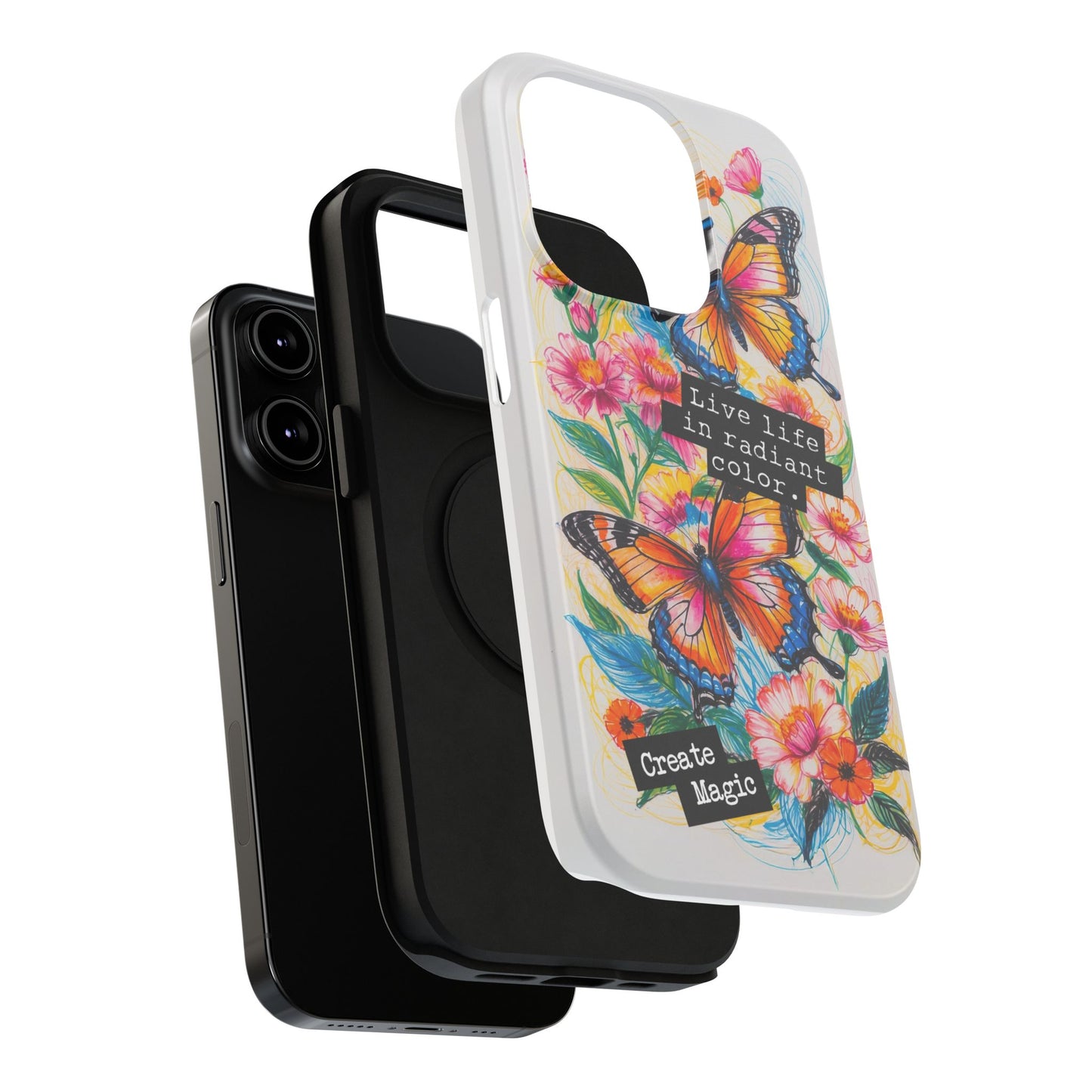 iPhone Cases - Colorful Butterfly and Flower Sketch - Impact-Resistant Cases