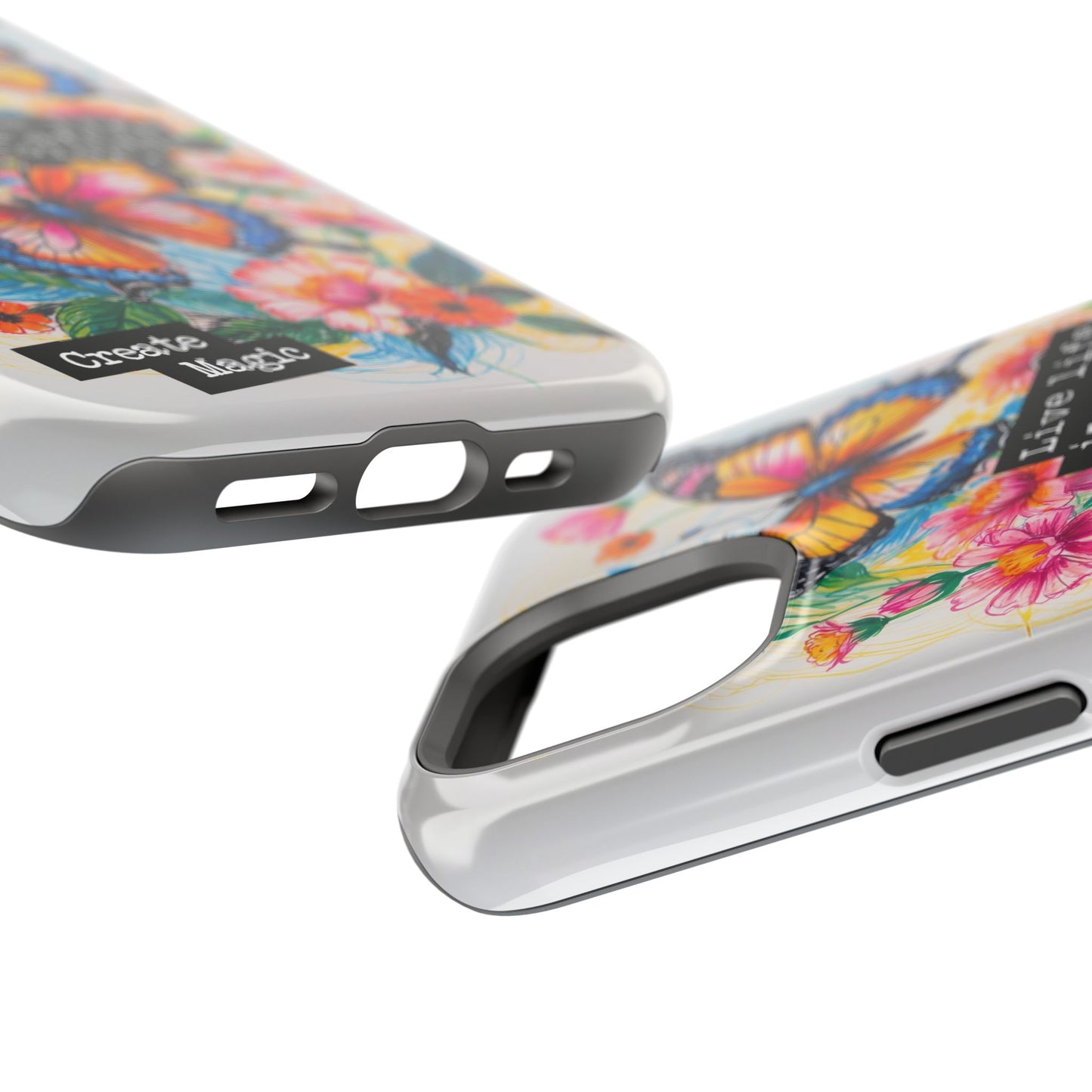 iPhone Cases - Colorful Butterfly and Flower Sketch - Impact-Resistant Cases