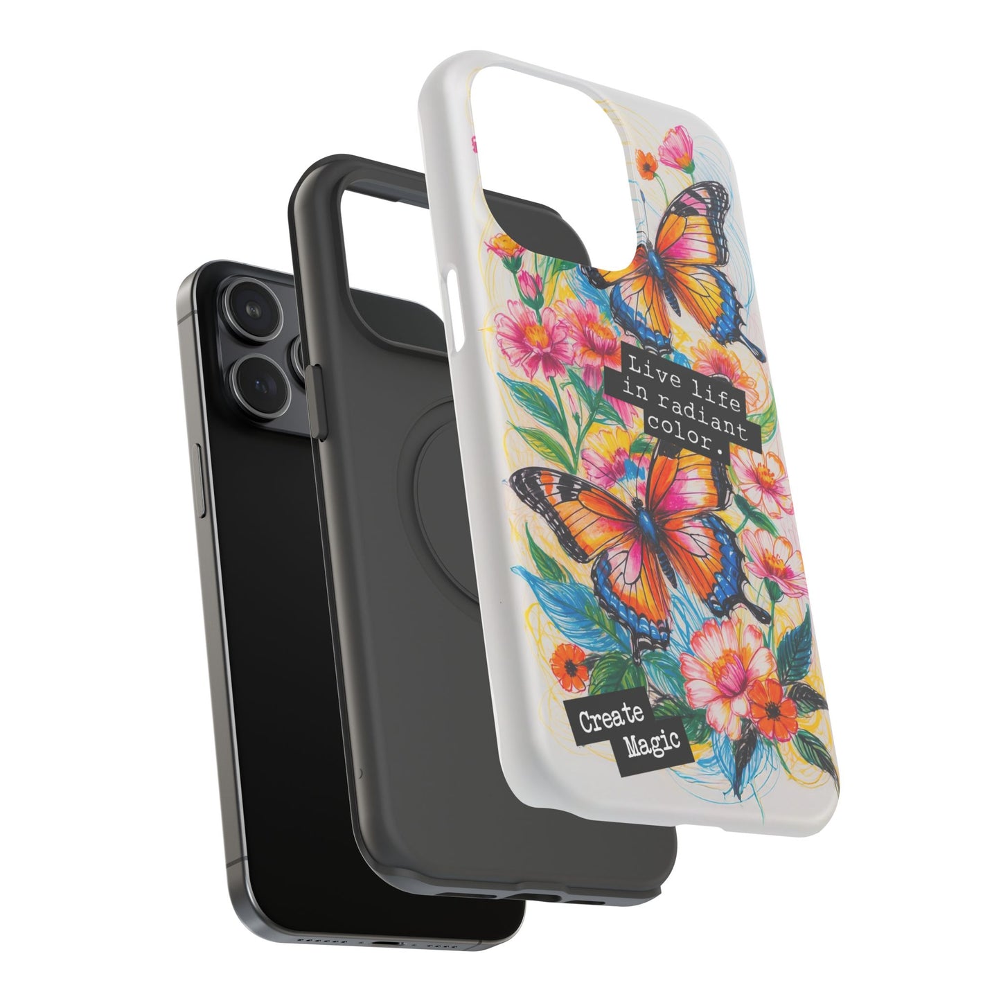 iPhone Cases - Colorful Butterfly and Flower Sketch - Impact-Resistant Cases