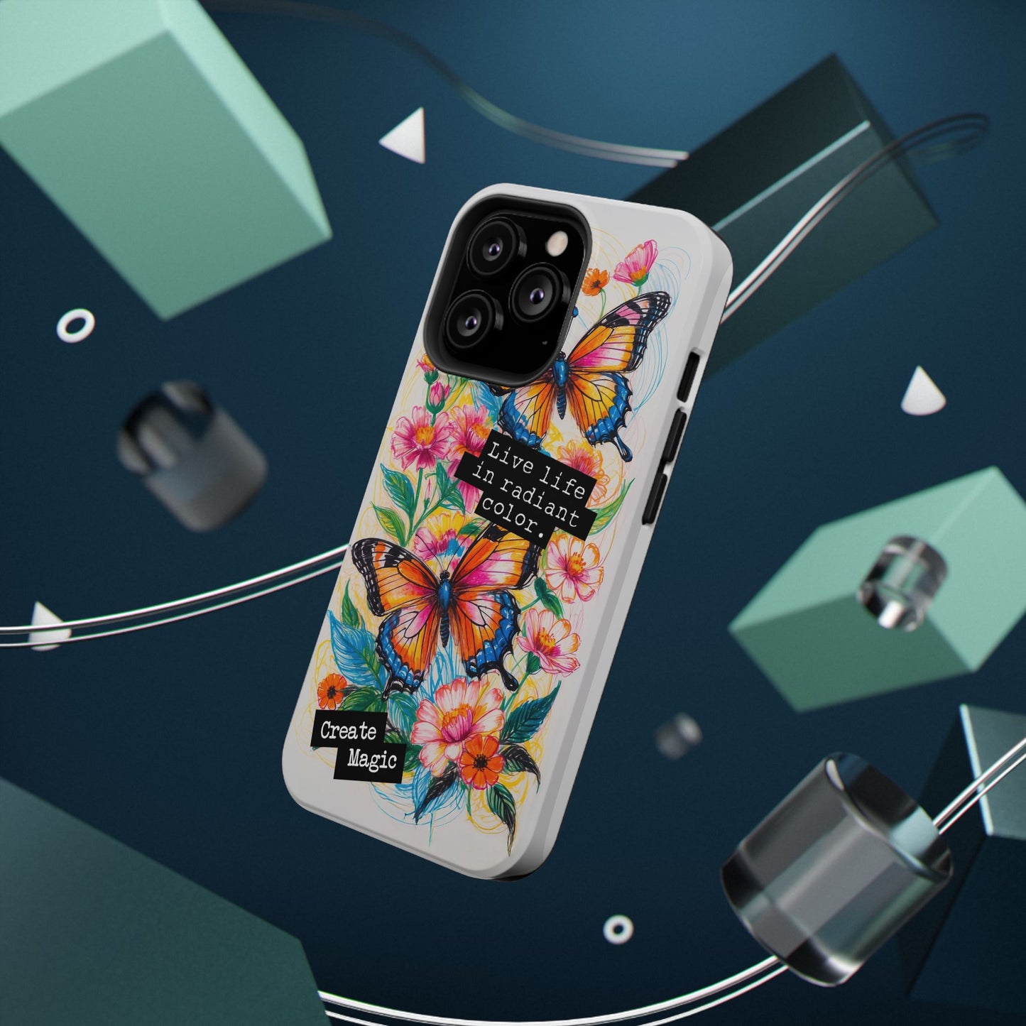 iPhone Cases - Colorful Butterfly and Flower Sketch - Impact-Resistant Cases