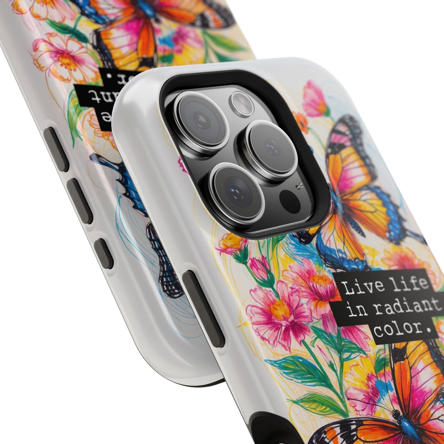 iPhone Cases - Colorful Butterfly and Flower Sketch - Impact-Resistant Cases