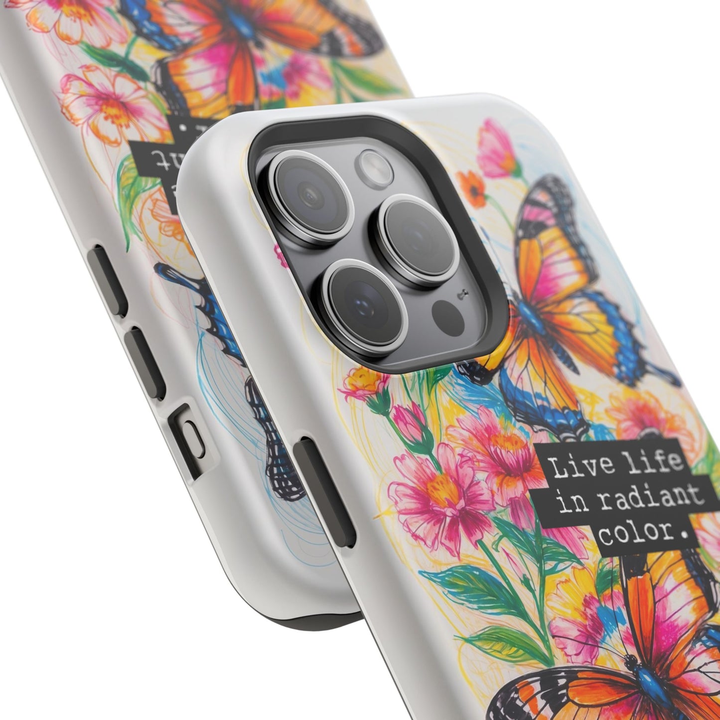 iPhone Cases - Colorful Butterfly and Flower Sketch - Impact-Resistant Cases