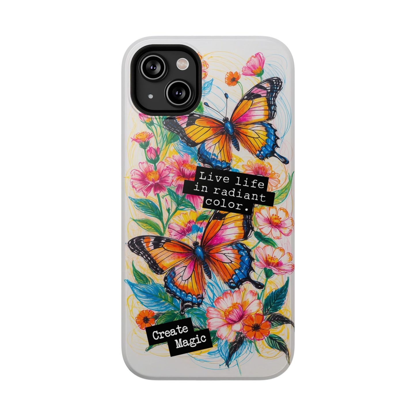 iPhone Cases - Colorful Butterfly and Flower Sketch - Impact-Resistant Cases