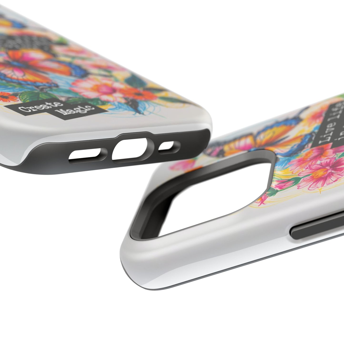 iPhone Cases - Colorful Butterfly and Flower Sketch - Impact-Resistant Cases
