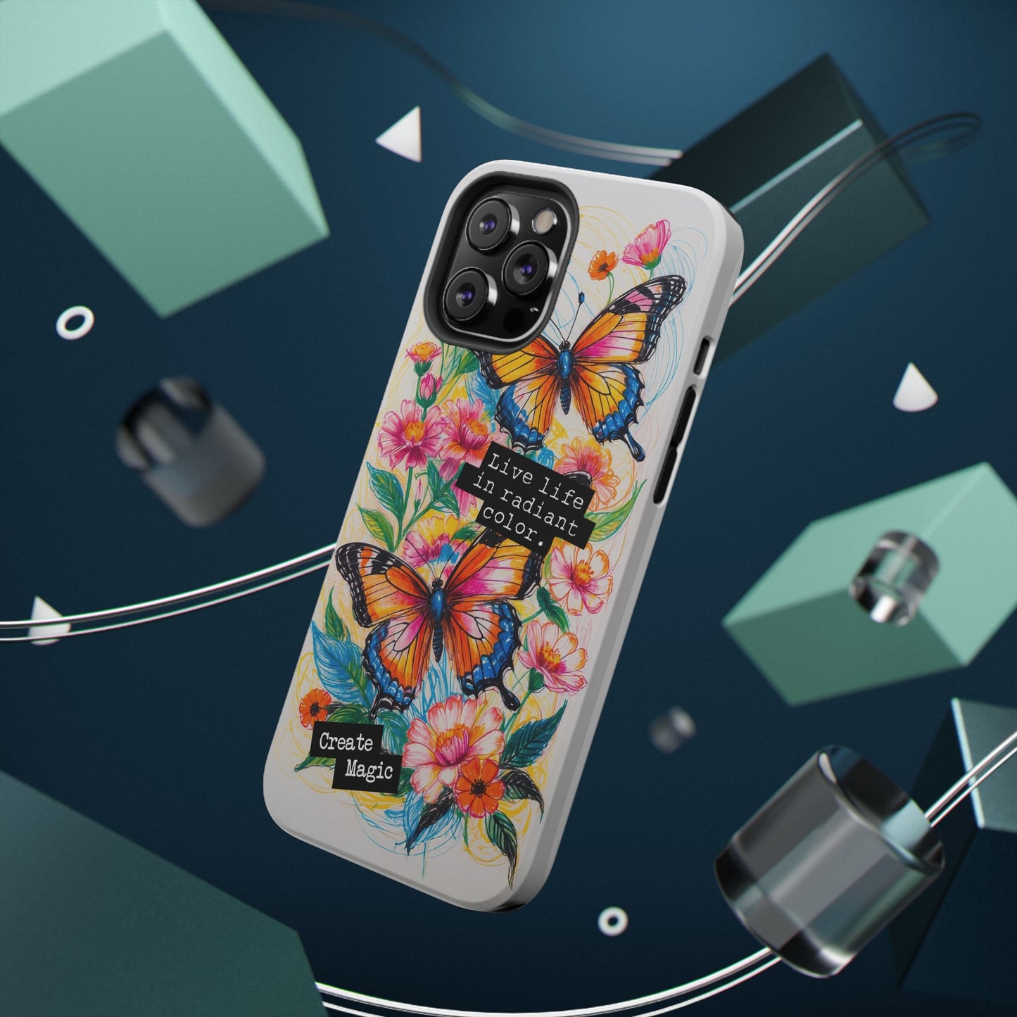 iPhone Cases - Colorful Butterfly and Flower Sketch - Impact-Resistant Cases