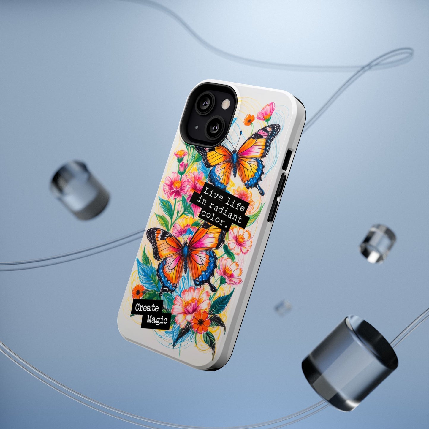 iPhone Cases - Colorful Butterfly and Flower Sketch - Impact-Resistant Cases