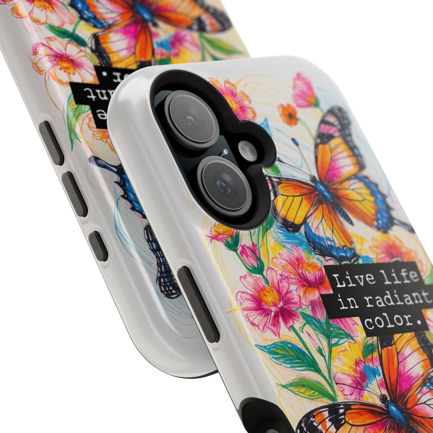 iPhone Cases - Colorful Butterfly and Flower Sketch - Impact-Resistant Cases