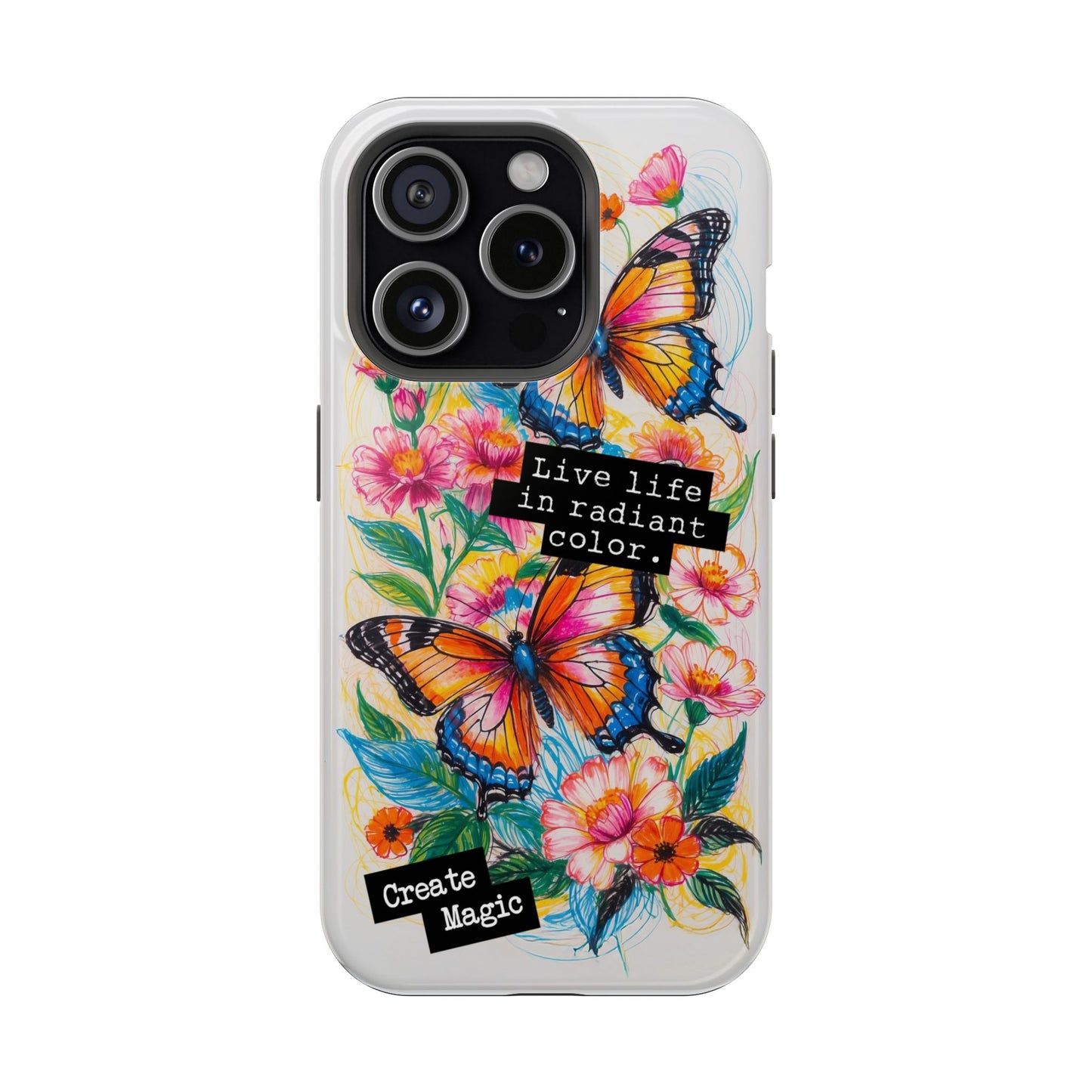 iPhone Cases - Colorful Butterfly and Flower Sketch - Impact-Resistant Cases