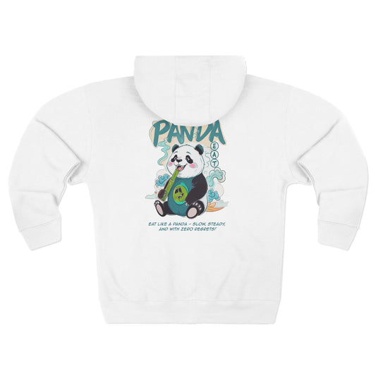 Cute Panda Graphic White Zip-Up Hoodie - Bamboo Edition