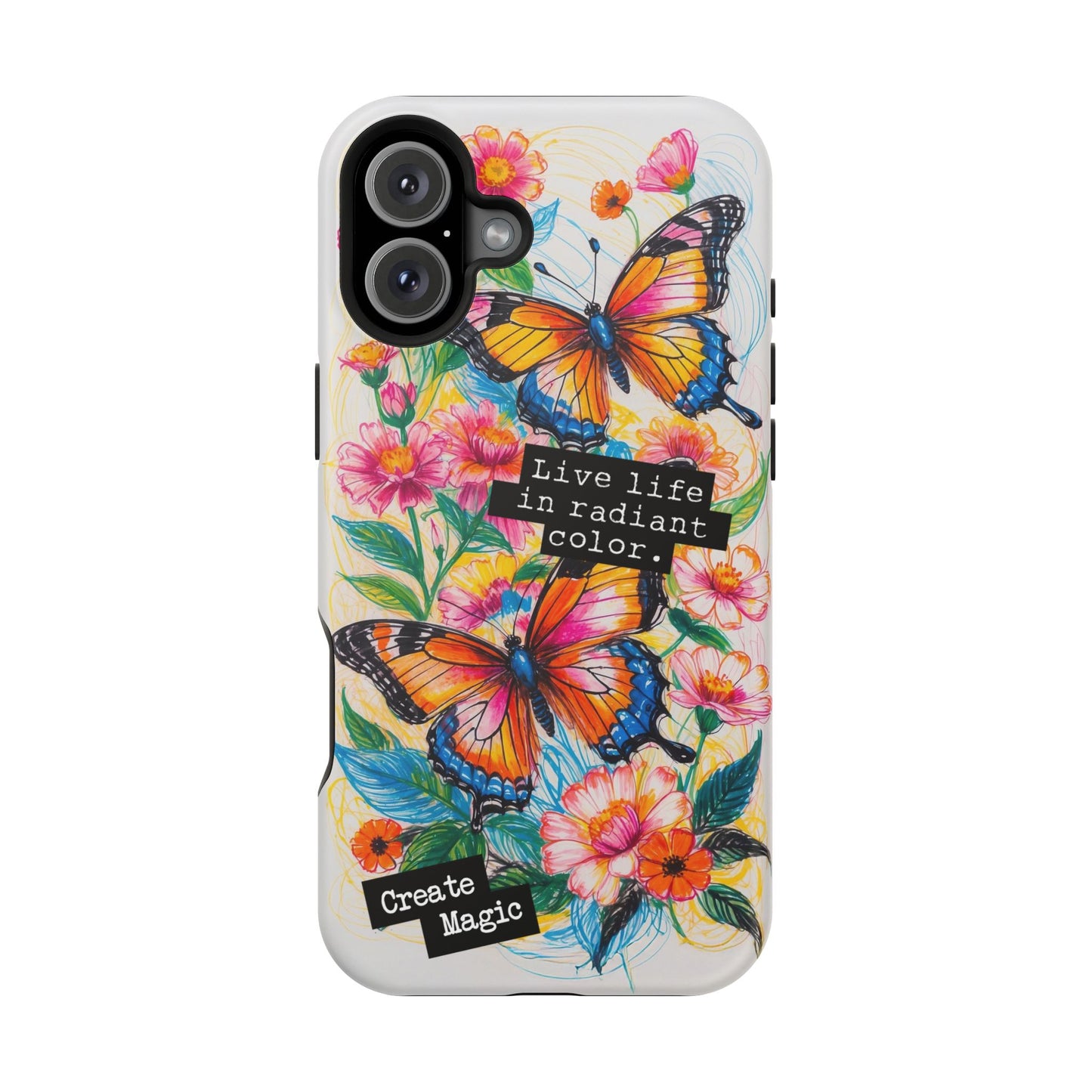 iPhone Cases - Colorful Butterfly and Flower Sketch - Impact-Resistant Cases