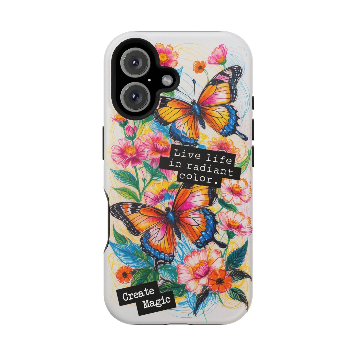 iPhone Cases - Colorful Butterfly and Flower Sketch - Impact-Resistant Cases