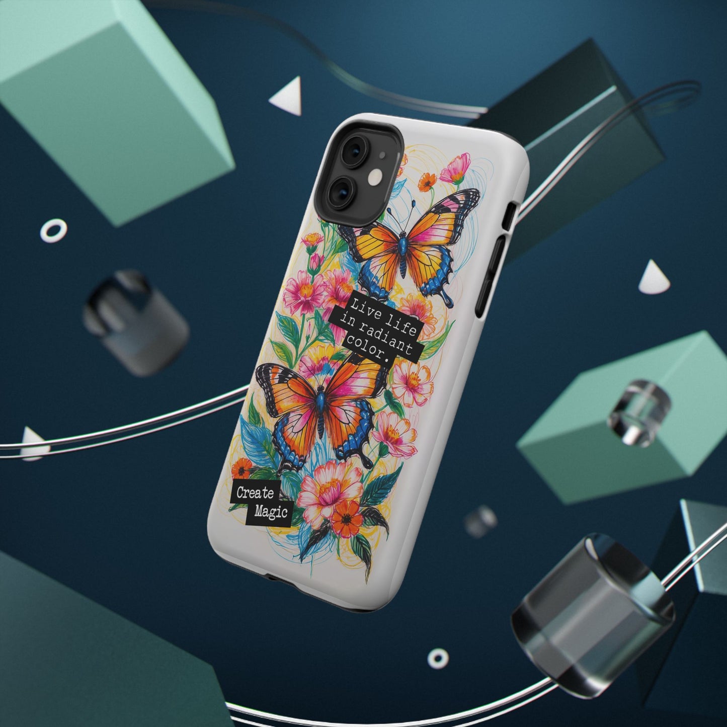 iPhone Cases - Colorful Butterfly and Flower Sketch - Impact-Resistant Cases