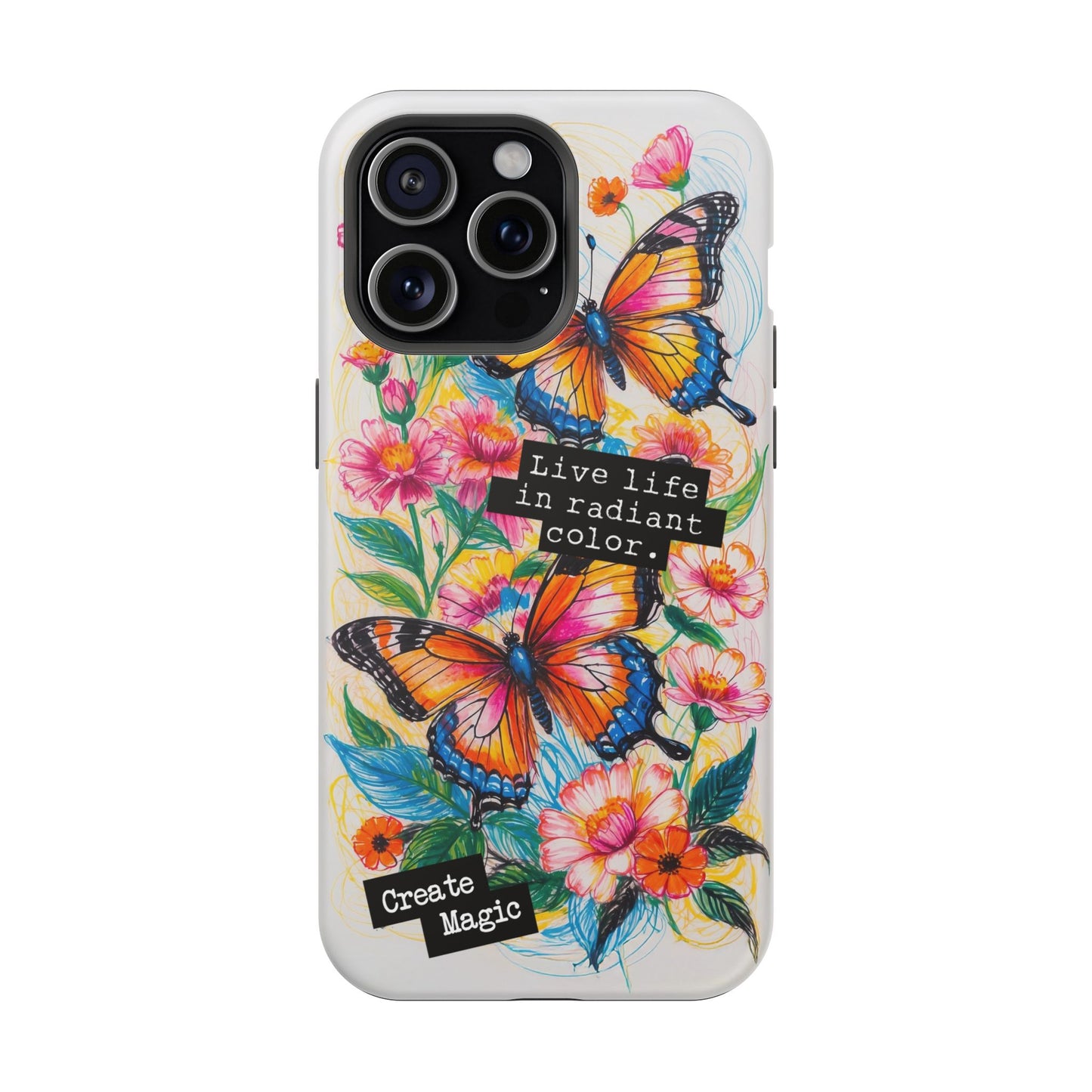 iPhone Cases - Colorful Butterfly and Flower Sketch - Impact-Resistant Cases