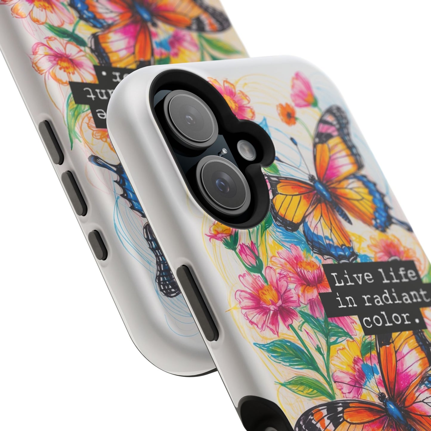 iPhone Cases - Colorful Butterfly and Flower Sketch - Impact-Resistant Cases