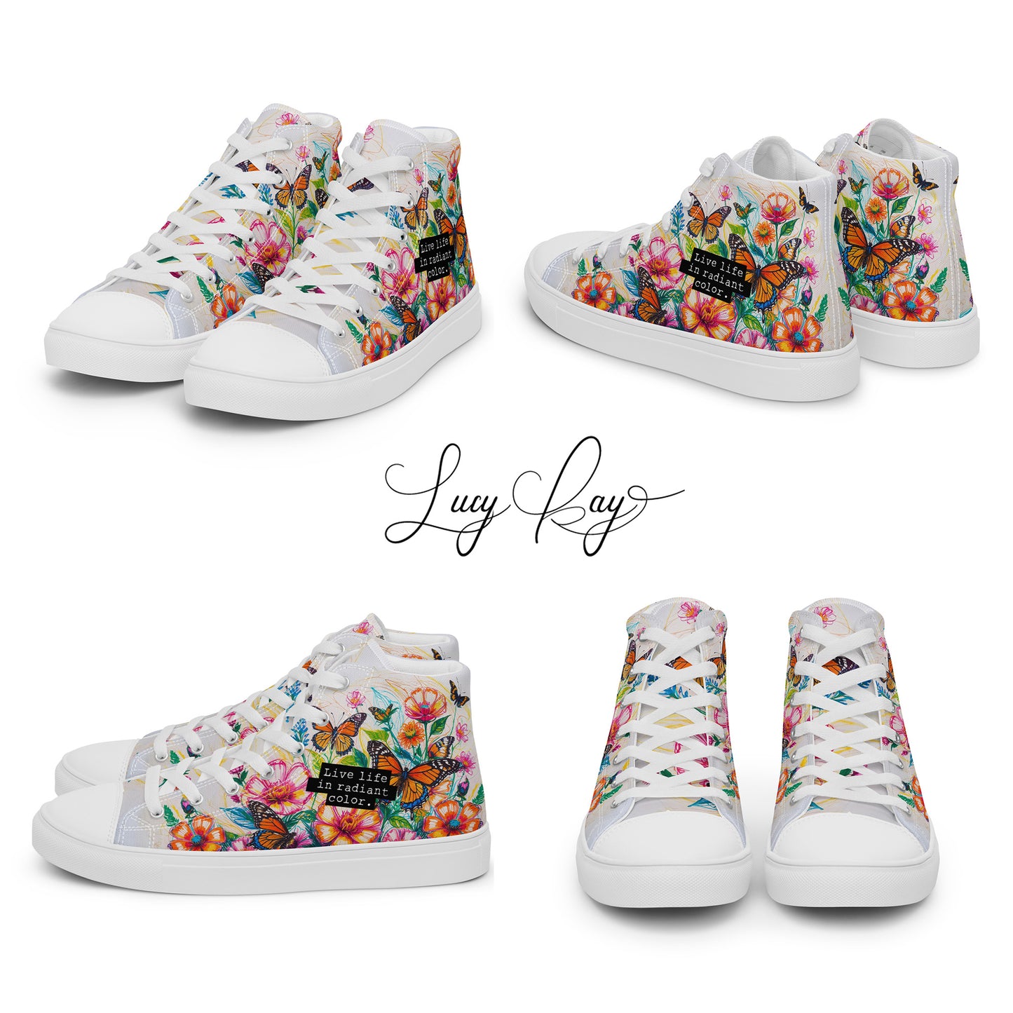 Men's Floral & Butterfly High-Top Canvas Shoes