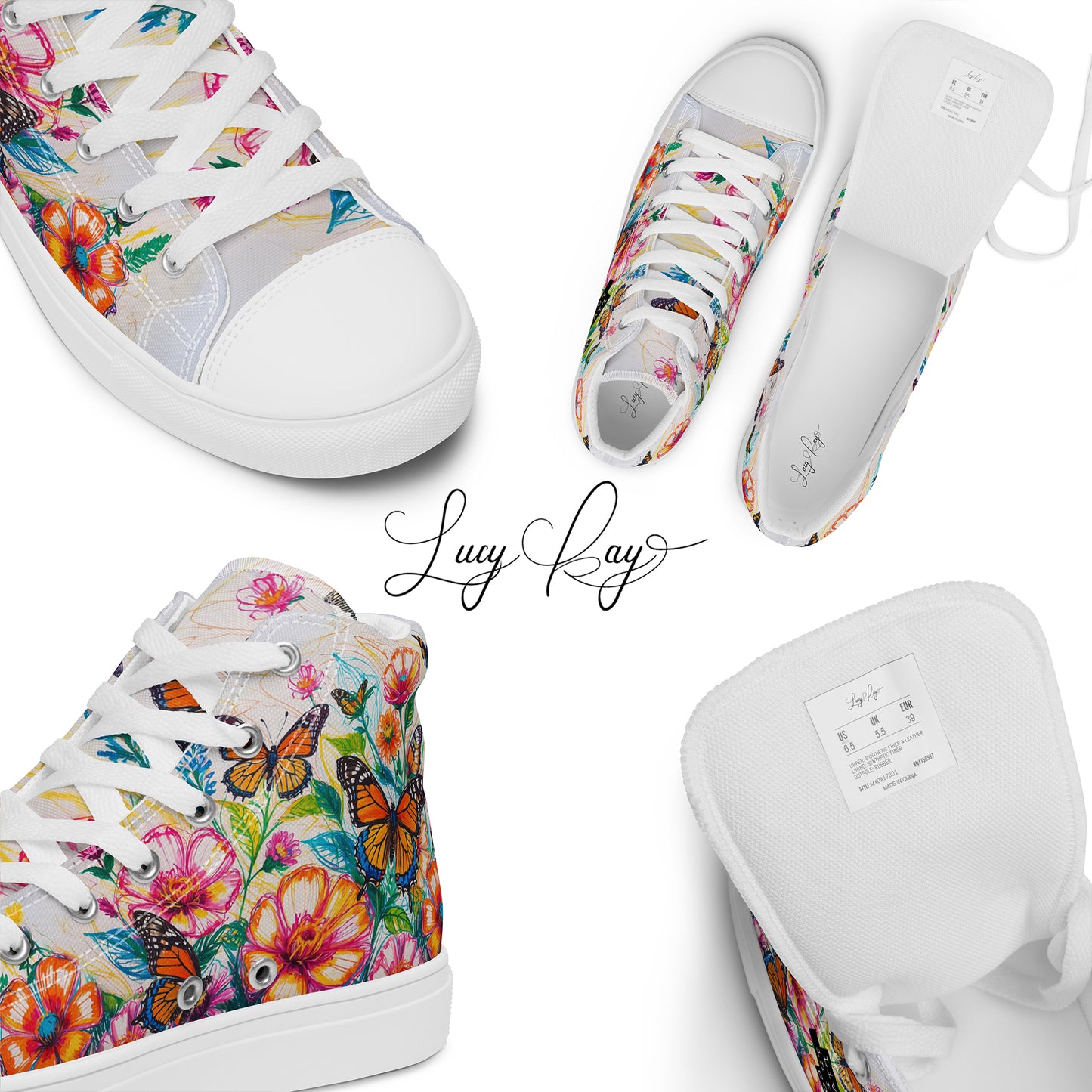 Men's Floral & Butterfly High-Top Canvas Shoes