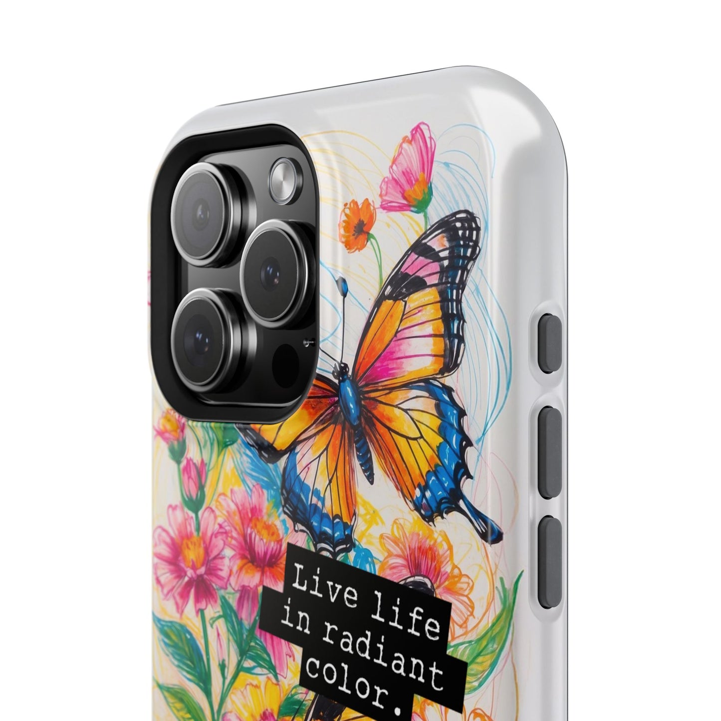 iPhone Cases - Colorful Butterfly and Flower Sketch - Impact-Resistant Cases