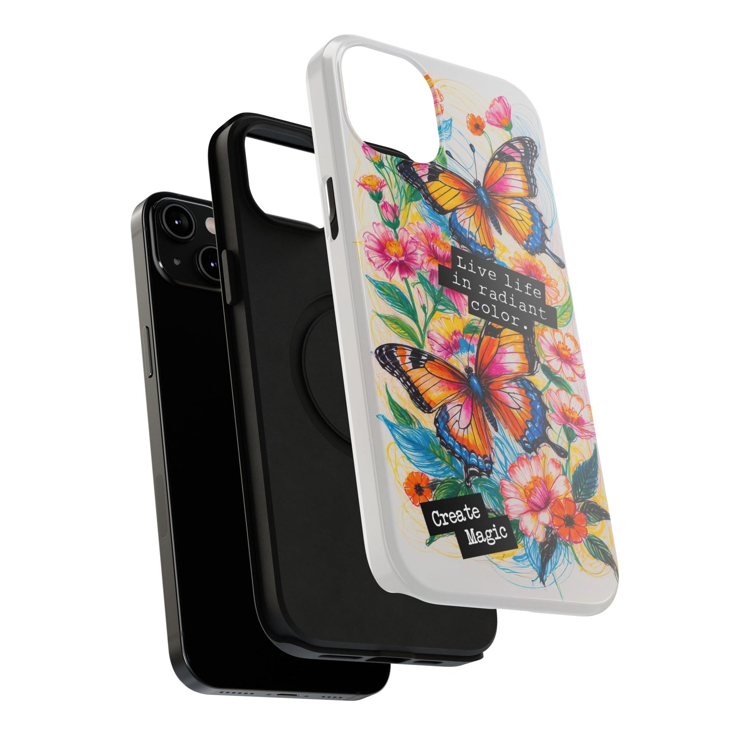 iPhone Cases - Colorful Butterfly and Flower Sketch - Impact-Resistant Cases