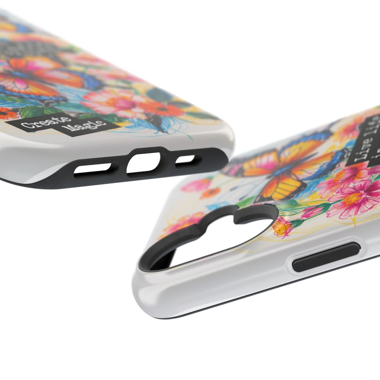 iPhone Cases - Colorful Butterfly and Flower Sketch - Impact-Resistant Cases
