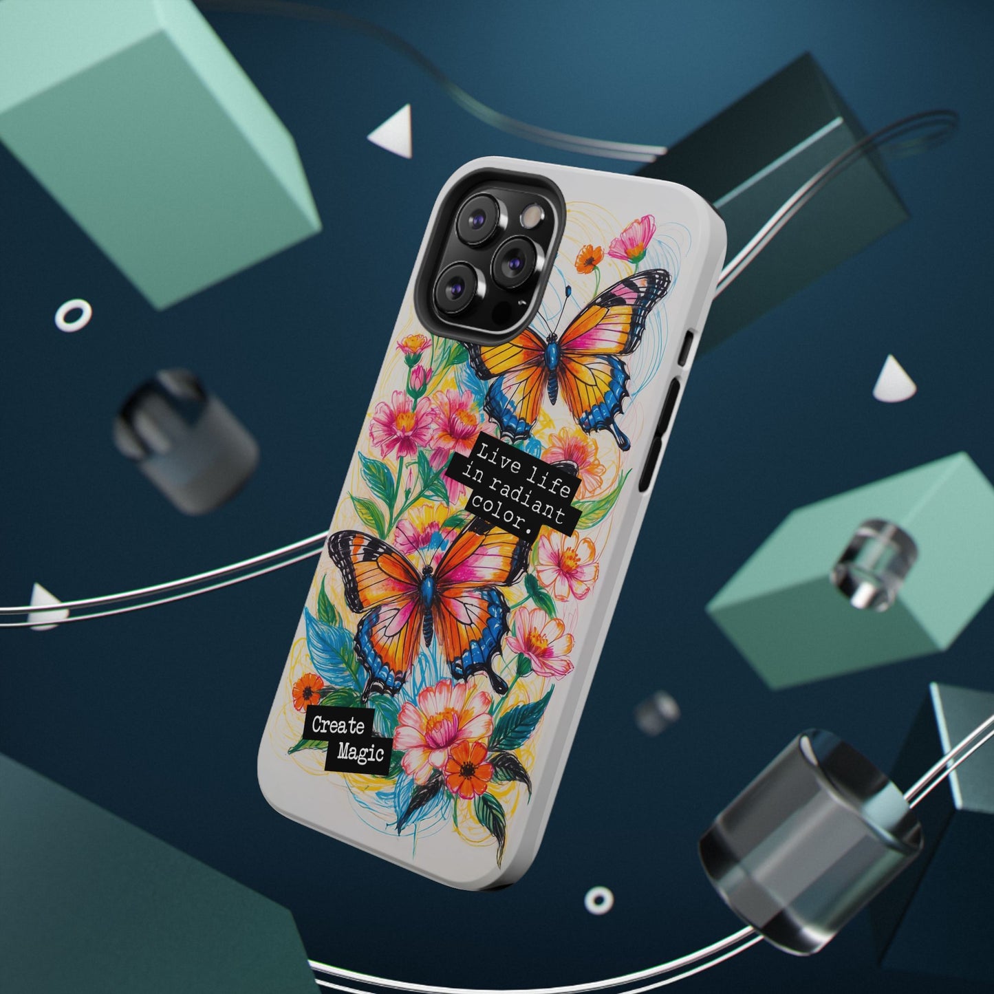 iPhone Cases - Colorful Butterfly and Flower Sketch - Impact-Resistant Cases
