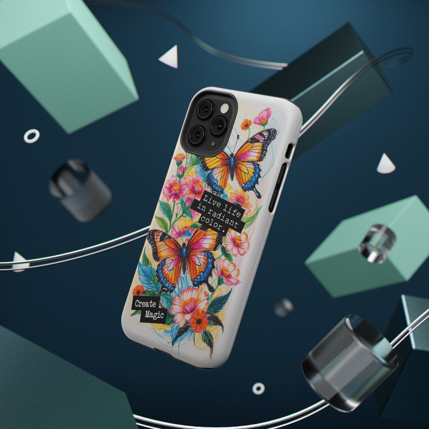 iPhone Cases - Colorful Butterfly and Flower Sketch - Impact-Resistant Cases