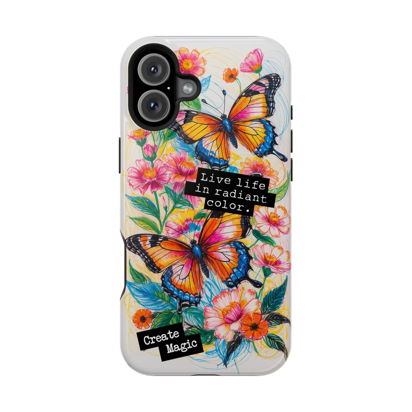iPhone Cases - Colorful Butterfly and Flower Sketch - Impact-Resistant Cases