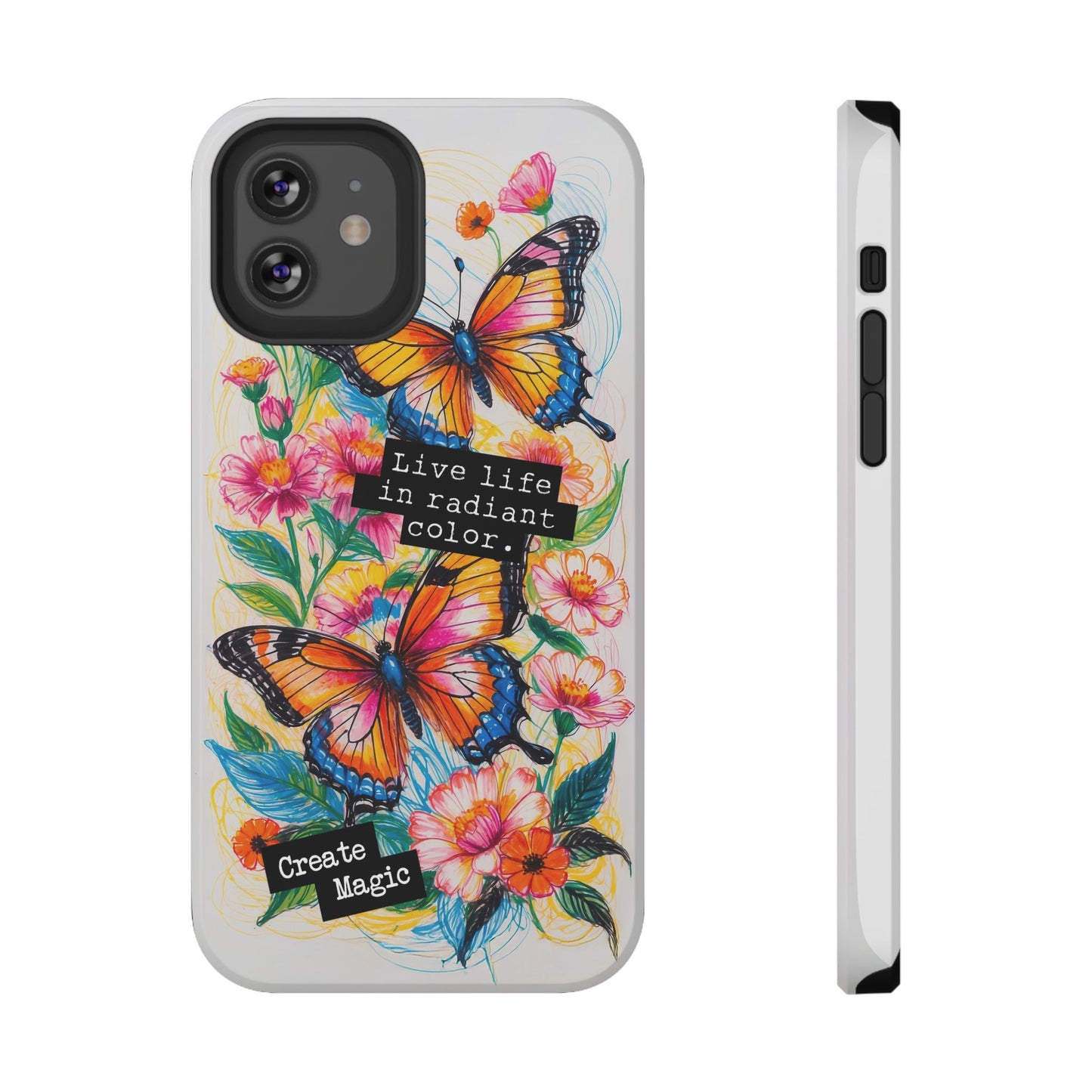 iPhone Cases - Colorful Butterfly and Flower Sketch - Impact-Resistant Cases