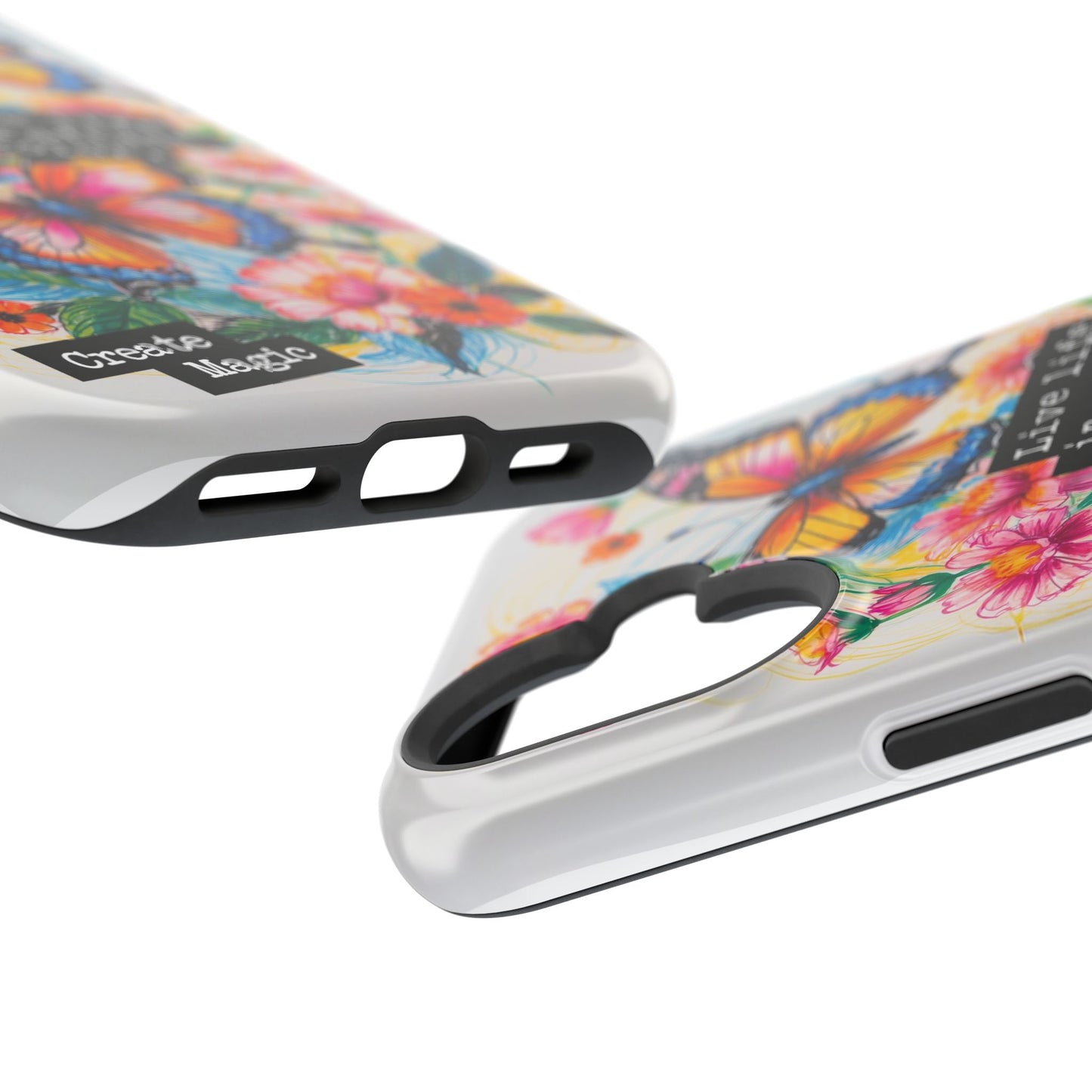 iPhone Cases - Colorful Butterfly and Flower Sketch - Impact-Resistant Cases