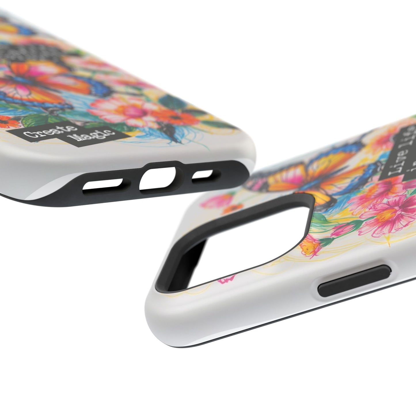 iPhone Cases - Colorful Butterfly and Flower Sketch - Impact-Resistant Cases