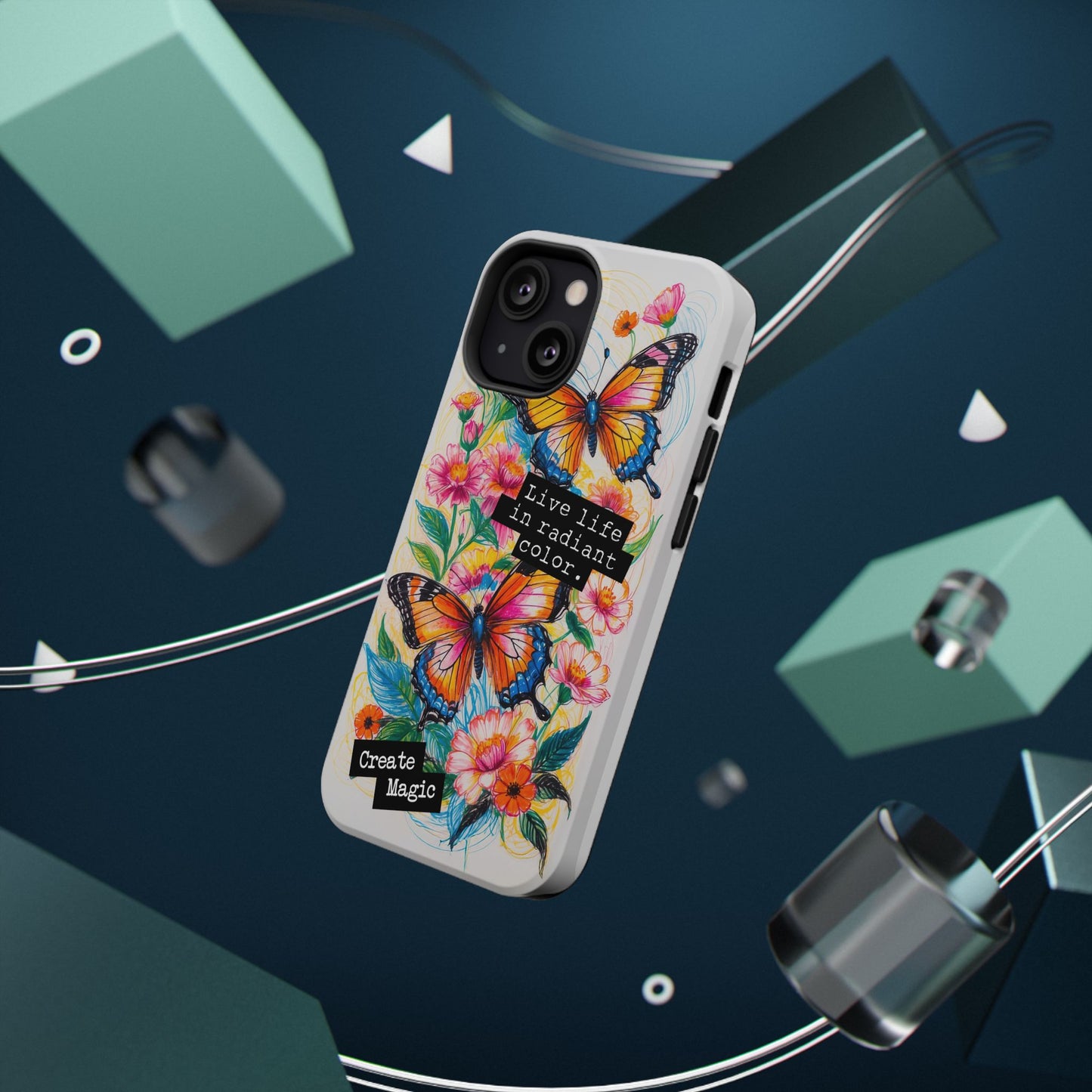 iPhone Cases - Colorful Butterfly and Flower Sketch - Impact-Resistant Cases