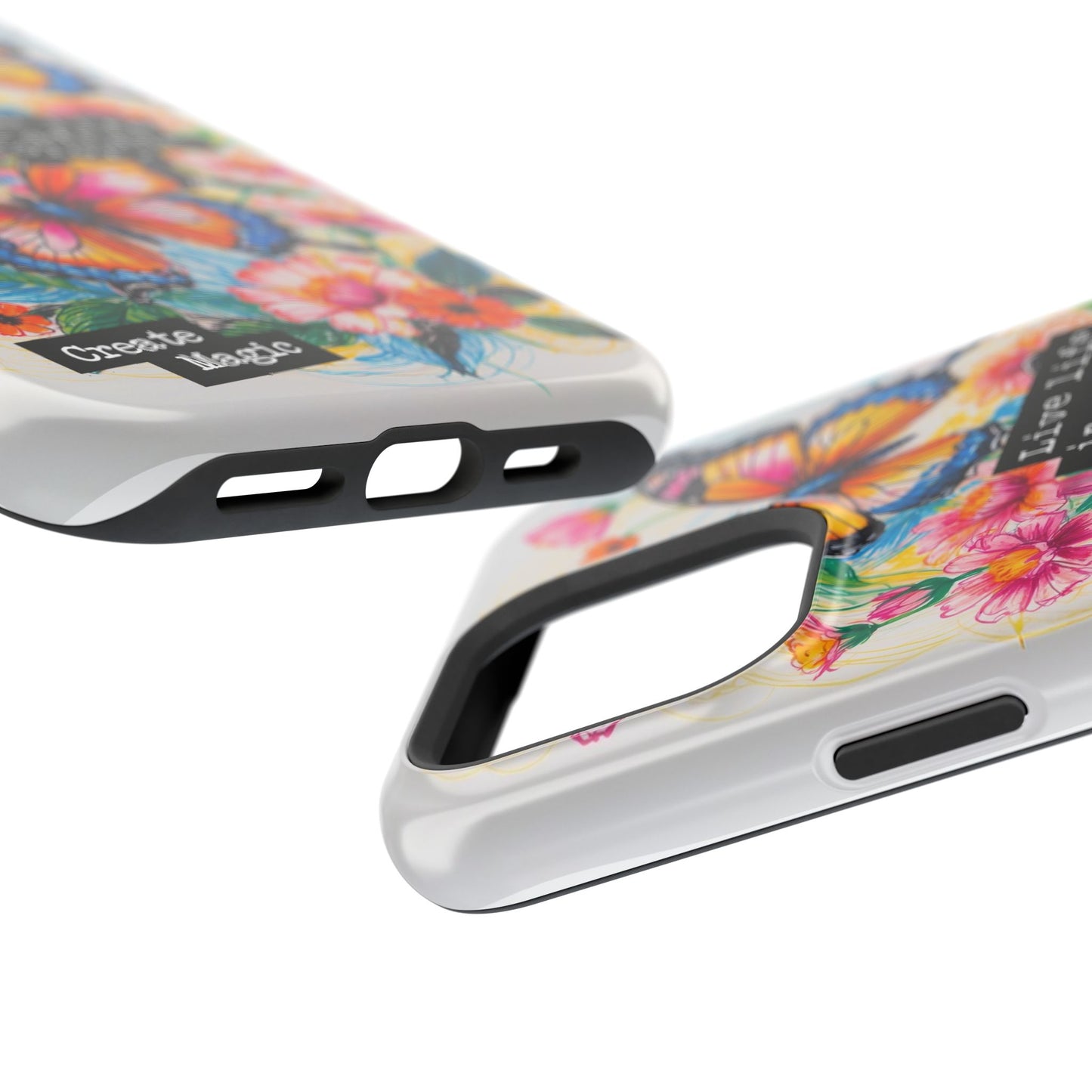 iPhone Cases - Colorful Butterfly and Flower Sketch - Impact-Resistant Cases