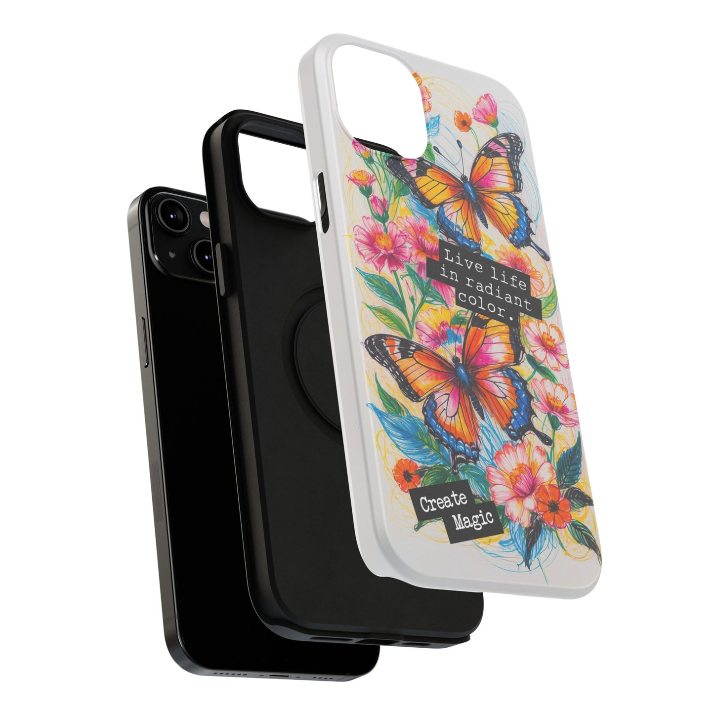 iPhone Cases - Colorful Butterfly and Flower Sketch - Impact-Resistant Cases