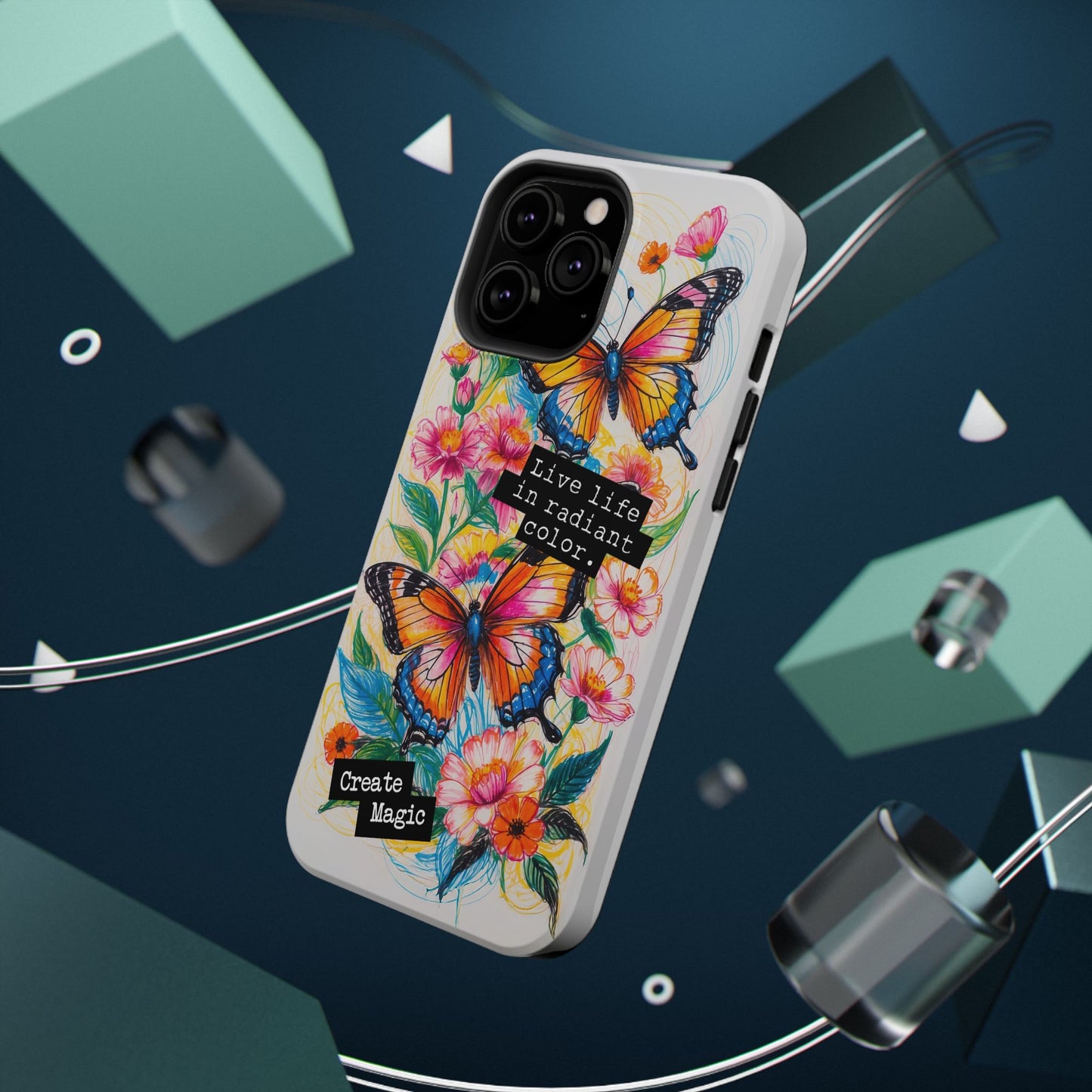 iPhone Cases - Colorful Butterfly and Flower Sketch - Impact-Resistant Cases