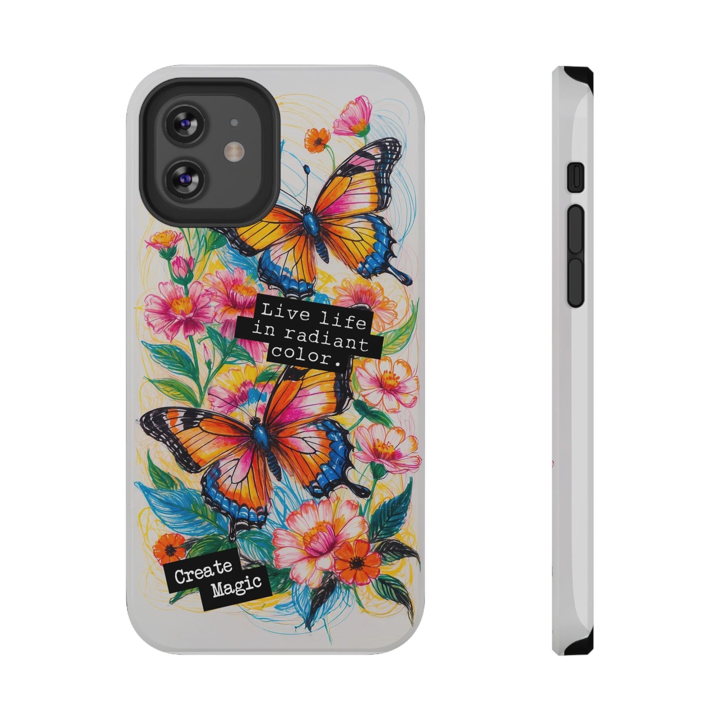iPhone Cases - Colorful Butterfly and Flower Sketch - Impact-Resistant Cases