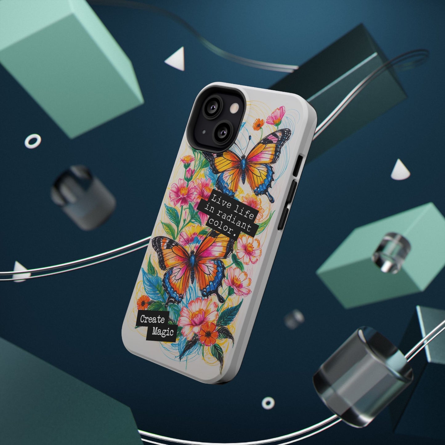 iPhone Cases - Colorful Butterfly and Flower Sketch - Impact-Resistant Cases