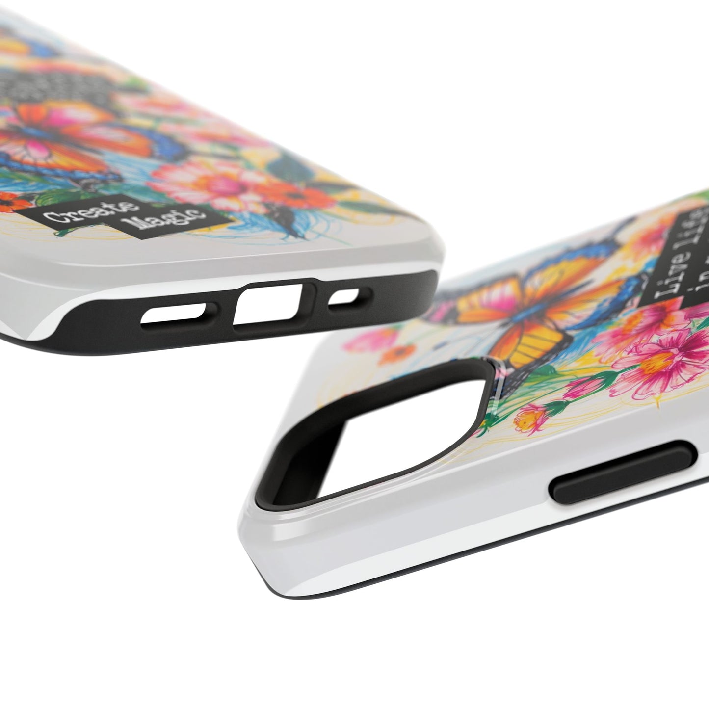 iPhone Cases - Colorful Butterfly and Flower Sketch - Impact-Resistant Cases