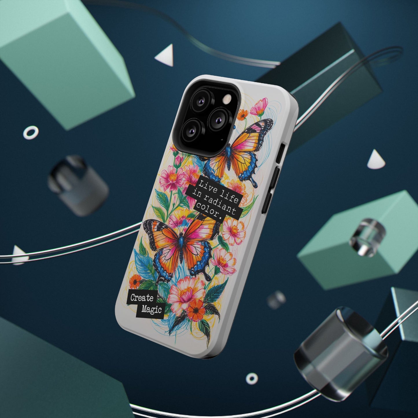 iPhone Cases - Colorful Butterfly and Flower Sketch - Impact-Resistant Cases