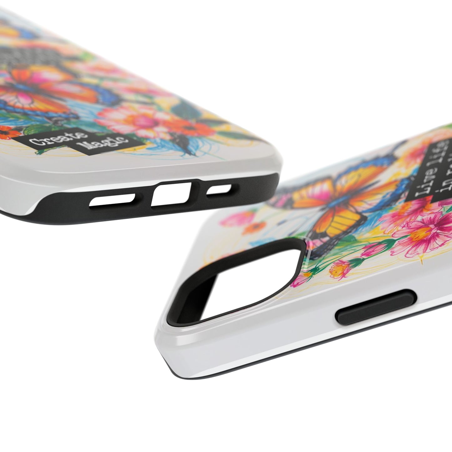 iPhone Cases - Colorful Butterfly and Flower Sketch - Impact-Resistant Cases