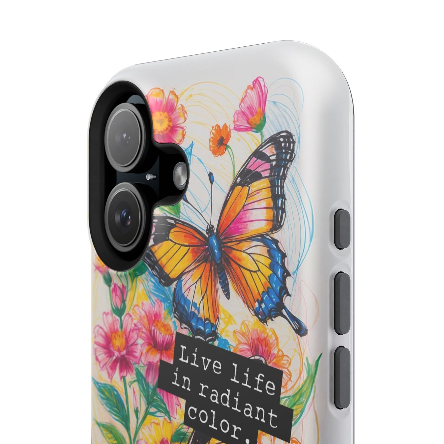 iPhone Cases - Colorful Butterfly and Flower Sketch - Impact-Resistant Cases