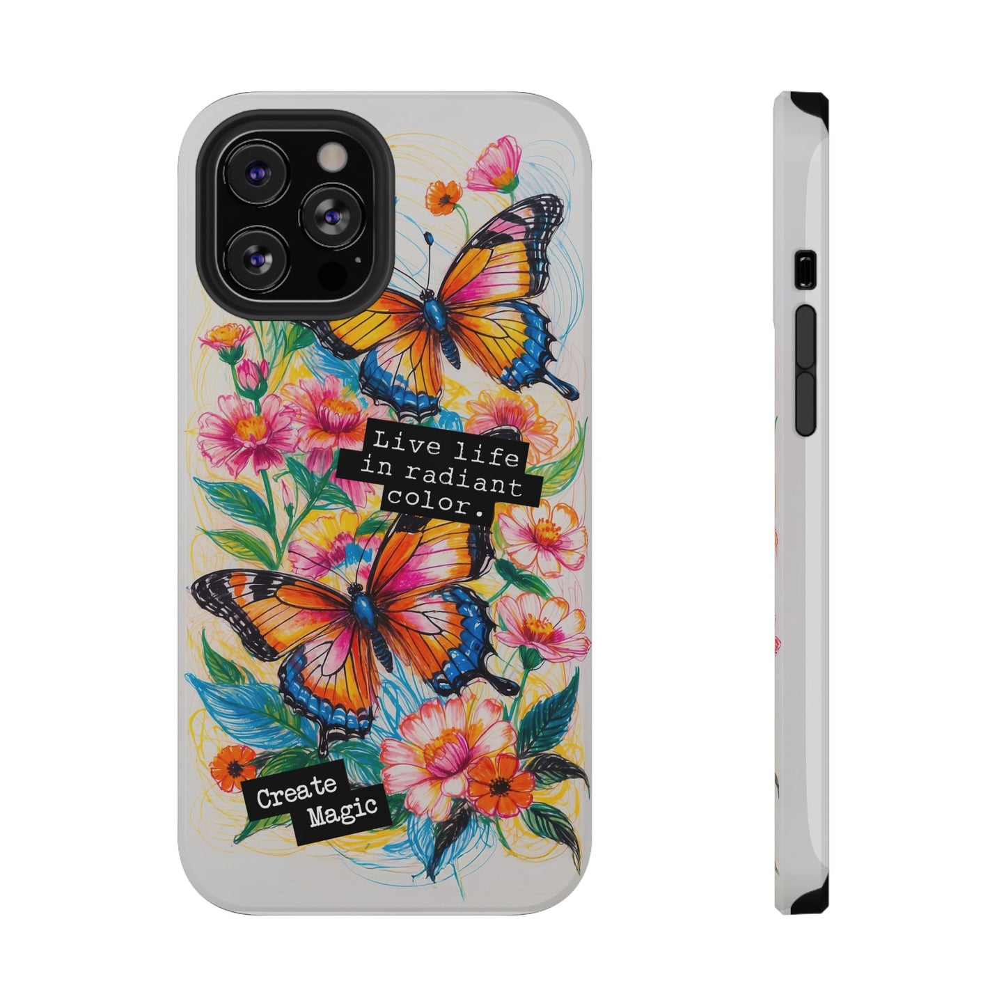 iPhone Cases - Colorful Butterfly and Flower Sketch - Impact-Resistant Cases