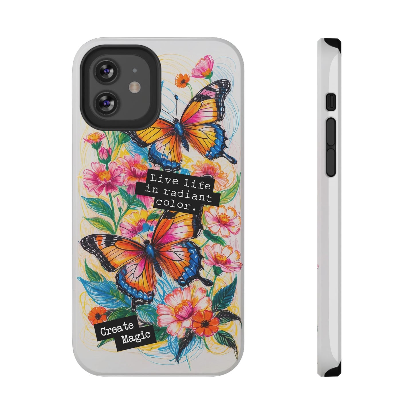 iPhone Cases - Colorful Butterfly and Flower Sketch - Impact-Resistant Cases
